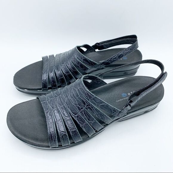 Aravon New Balance Combination Last Black Leather Sandals 11 Narrow - Picture 1 of 12